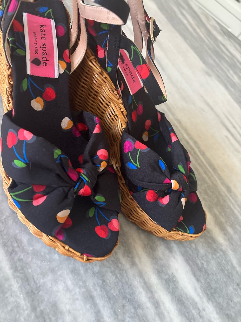 kate spade Black Cherry-Print Wedge Sandals size 9 brand new ! - Picture 14 of 14